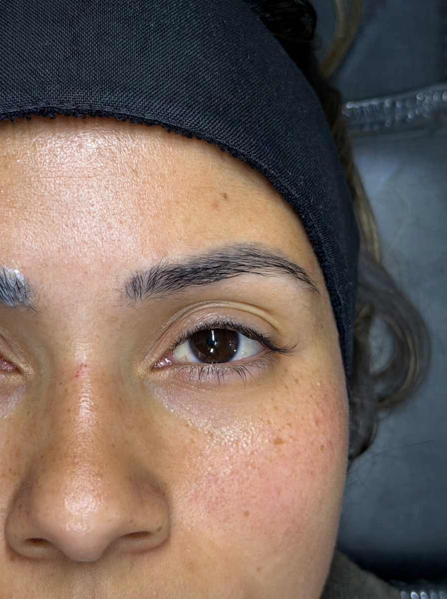 Sobrancelhas com brow lamination e henna — detalhe do desenho